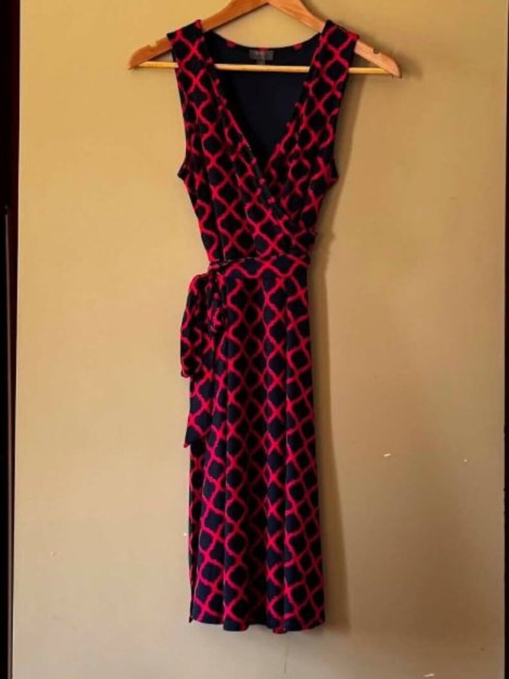MIX Navy Red Faux Wrap Knit Dress | Small | Excellent Condition